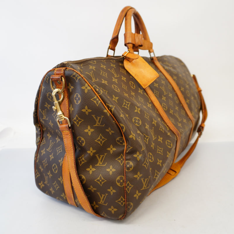 Auth Louis Vuitton Boston Bag Monogram Keepall Bandolier 55 M41414 Unisex
