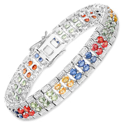 14.40 Carat Genuine Multi Sapphire .925 Sterling Silver Bracelet