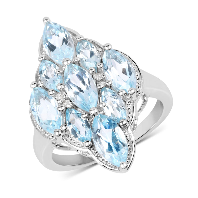 4.30 Carat Genuine Blue Topaz and Blue Topaz .925 Sterling Silver Ring