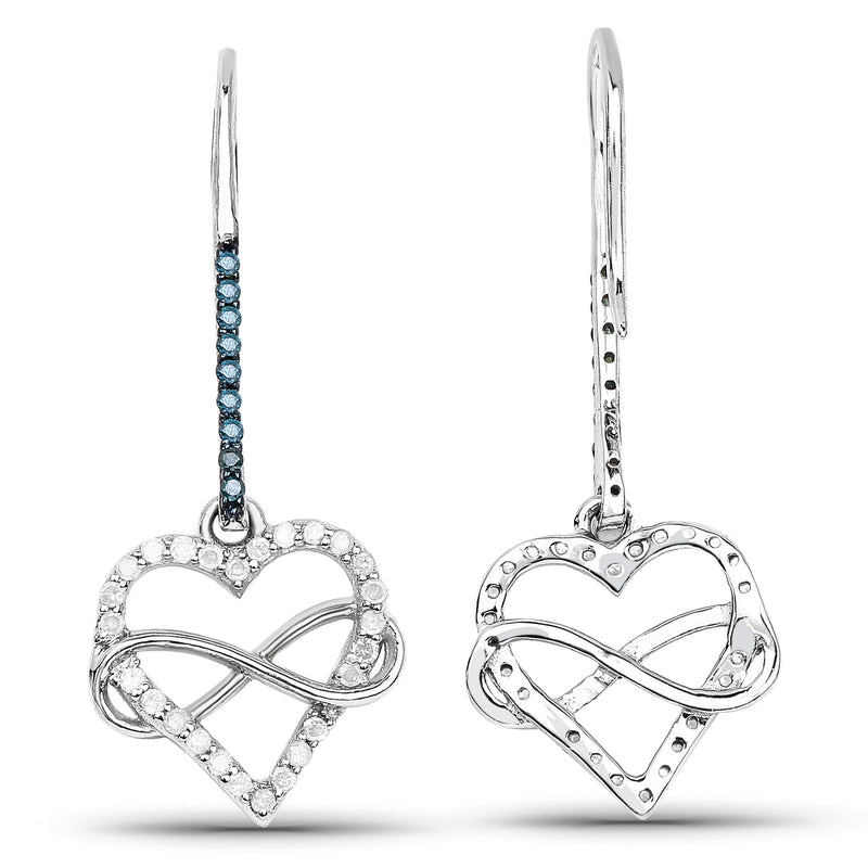 0.36 Carat Genuine White Diamond and Blue Diamond .925 Sterling Silver Earrings