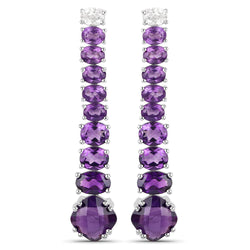 18K White Gold Plated 7.58 Carat Genuine Amethyst and White Topaz .925 Sterling Silver Earrings