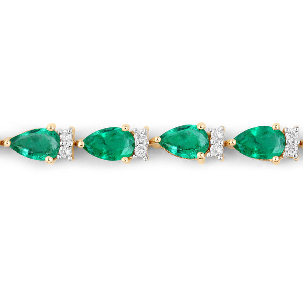 4.65 Carat Genuine Zambian Emerald and White Diamond 14K Yellow Gold Bracelet