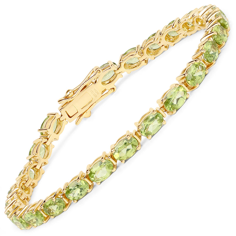 18K Yellow Gold Plated 11.18 Carat Genuine Peridot .925 Sterling Silver Bracelet