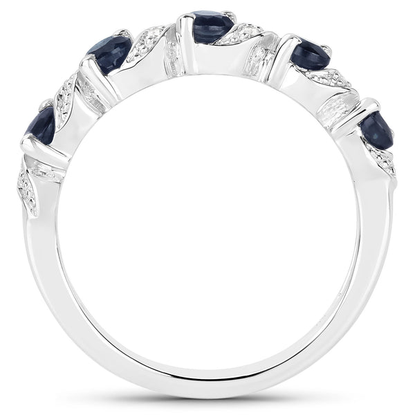 0.64 Carat Genuine Blue Sapphire and White Topaz .925 Sterling Silver Ring