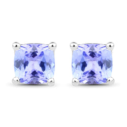 1.50 Carat Genuine Tanzanite .925 Sterling Silver Earrings