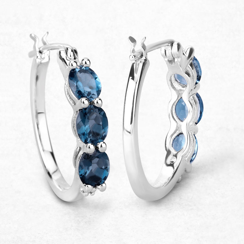 2.41 Carat Genuine London Blue Topaz and White Diamond .925 Sterling Silver Earrings