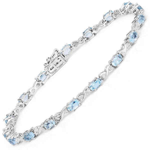 4.49 Carat Genuine Blue Topaz and White Zircon .925 Sterling Silver Bracelet