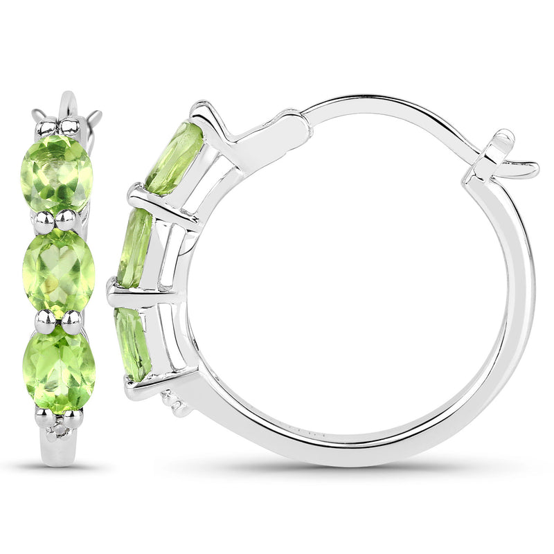 2.11 Carat Genuine Peridot and White Diamond .925 Sterling Silver Earrings