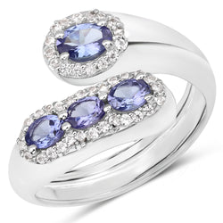 1.02 Carat Genuine Tanzanite and White Zircon .925 Sterling Silver Ring