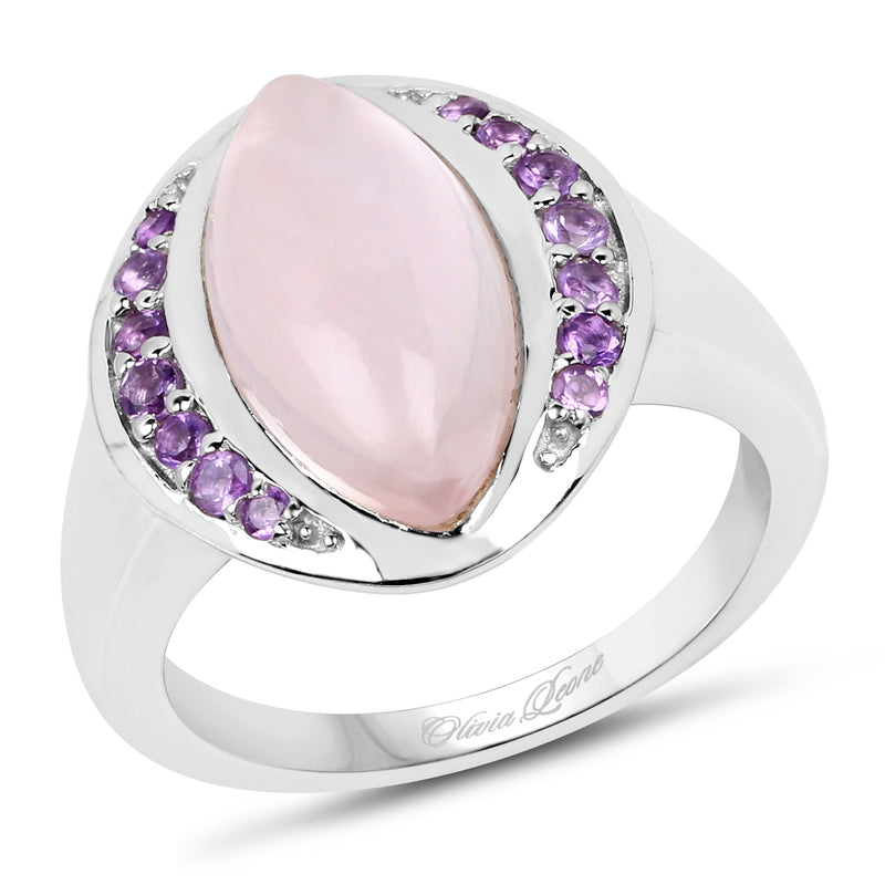 3.57 Carat Genuine Rose Quartz And Amethyst .925 Sterling Silver Ring