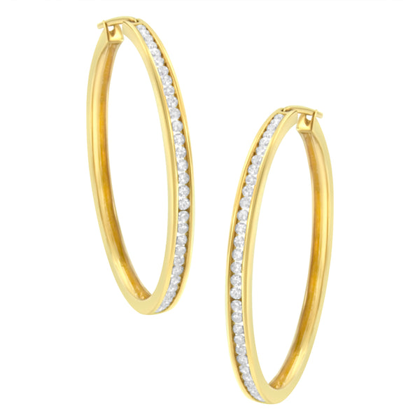 10K Yellow Gold 1 cttw Channel Set Diamond Hoop Earrings (I-J Clarity, I1-I2 Color)