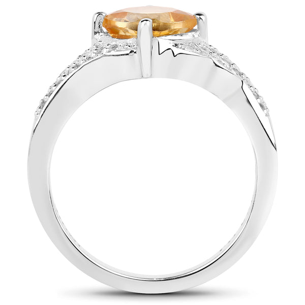 1.32 Carat Genuine Citrine and White Topaz .925 Sterling Silver Ring
