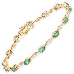 2.77 Carat Genuine Zambian Emerald and White Diamond 18K Yellow Gold Bracelet