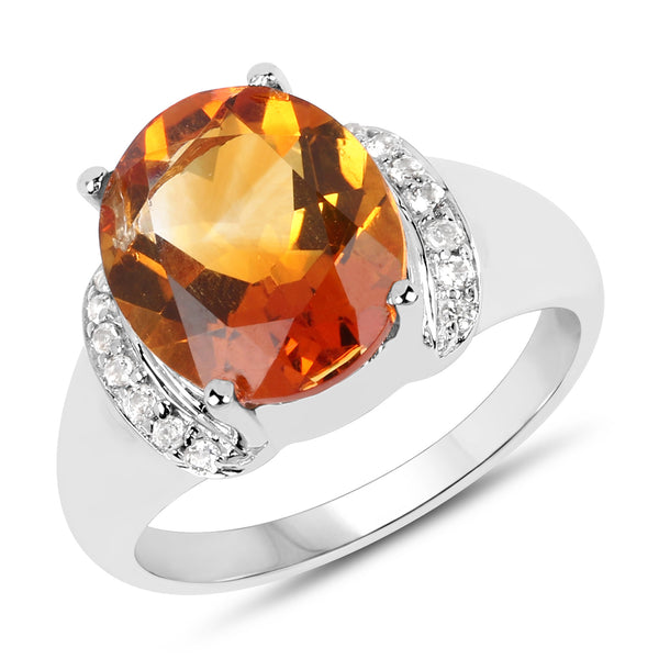 3.94 Carat Genuine Madeira Citrine & White Topaz .925 Sterling Silver Ring