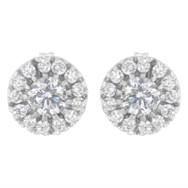 14k White Gold 1 cttw Diamond Halo Stud Earrings (I-J Clarity, I1-I2 Color)