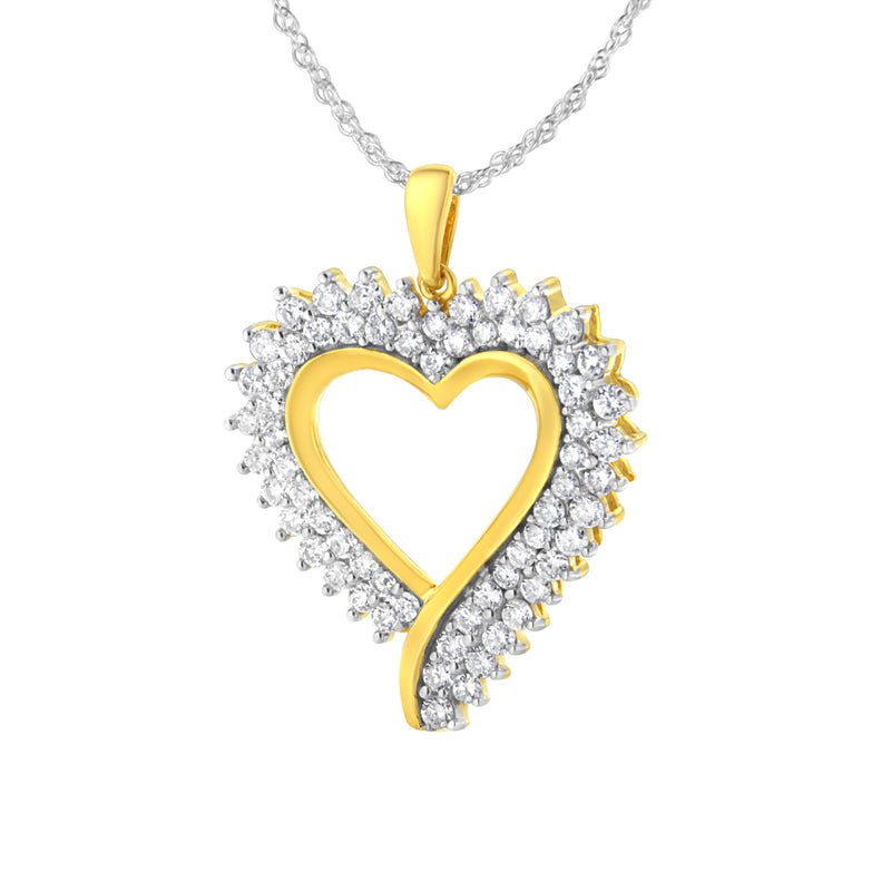 10k Yellow Gold Plated Sterling Silver 2 1/5 cttw Lab Grown Diamond Heart Pendant Necklace (F-G Color, VS2-SI1 Clarity)