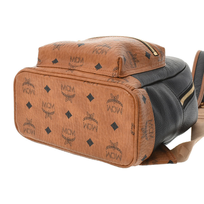 MCM Backpack Mini Studs Cognac / Black Womens PVC Leather Daypack