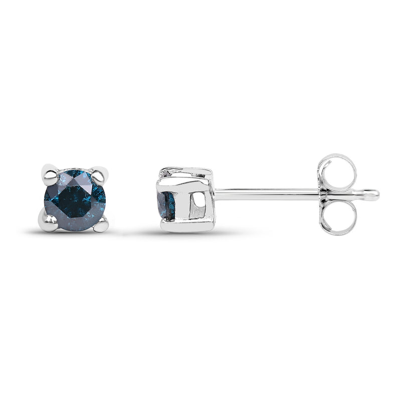 0.21 Carat Genuine Blue Diamond .925 Sterling Silver Earrings