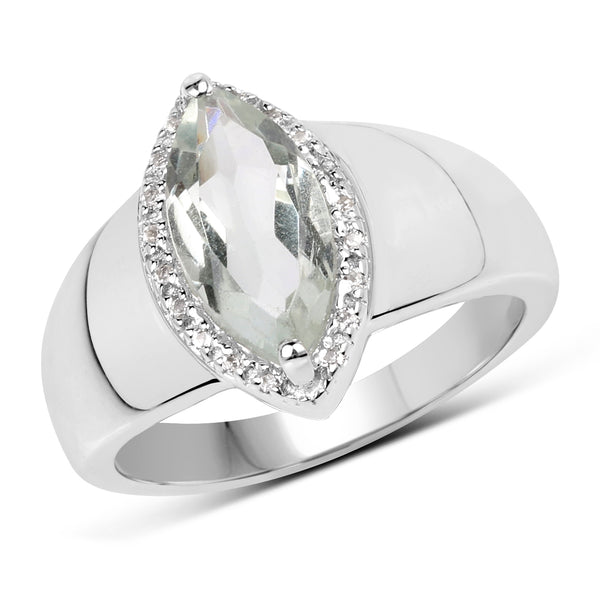 1.64 Carat Genuine Green Amethyst and White Topaz .925 Sterling Silver Ring