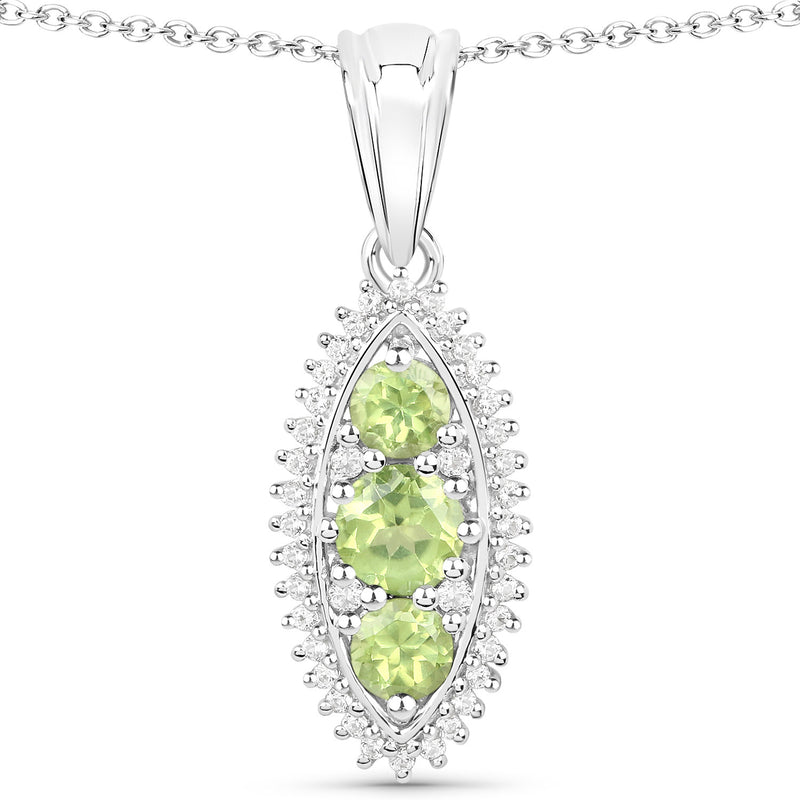 3.76 Carat Genuine Peridot and White Topaz .925 Sterling Silver 3 Piece Jewelry Set (Ring, Earrings, and Pendant w/ Chain)