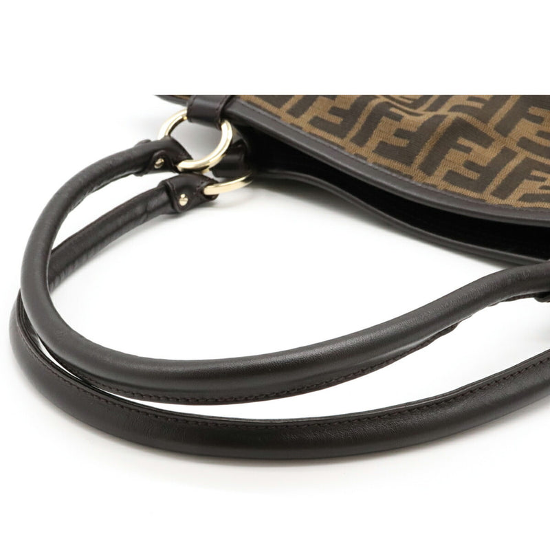 FENDI Zucca pattern tote bag canvas leather khaki brown dark 8BH186