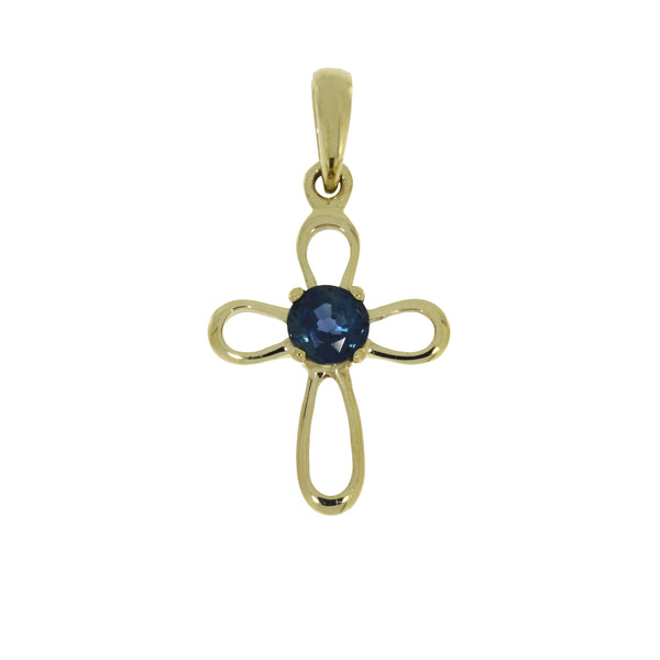 .04ct Sapphire Cross Religious Pendant 10KT Yellow Gold