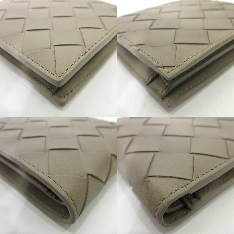 Bottega Veneta Wallet Mini Folded Beige Greige Intrecciato Square Women's Men's Calf