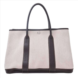 Hermes Garden Womens Toile HNegonda Leather Tote Bag BrownIvory