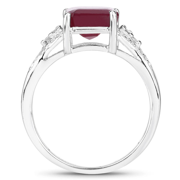 4.49 Carat Glass Filled Ruby and White Topaz .925 Sterling Silver Ring
