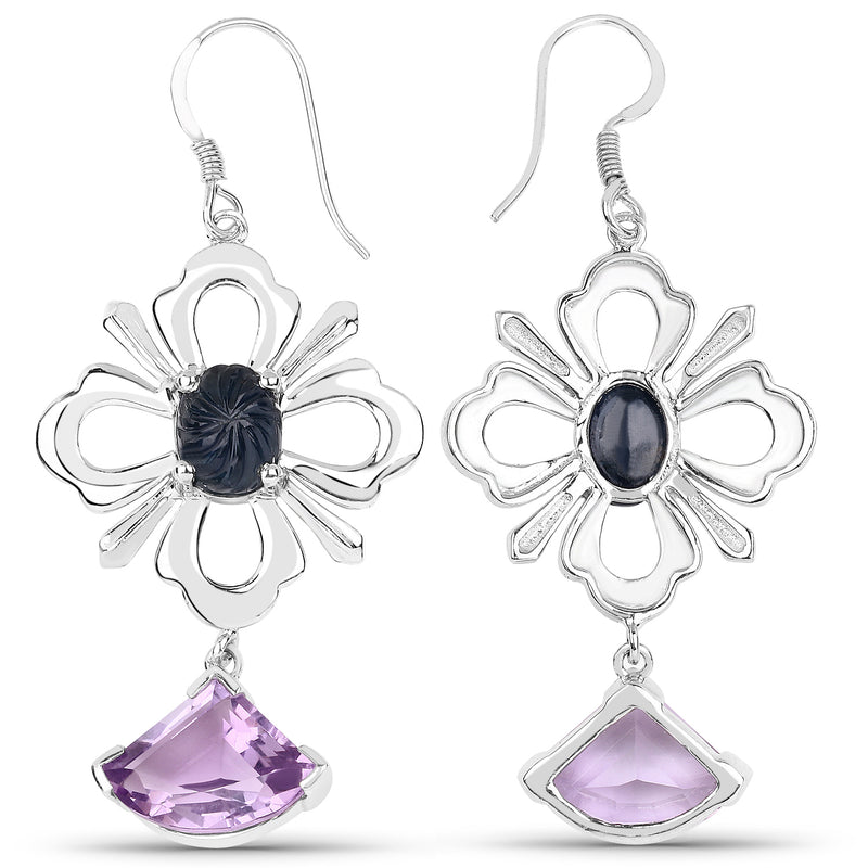 17.10 Carat Genuine Blue Sapphire and Amethyst .925 Sterling Silver Earrings