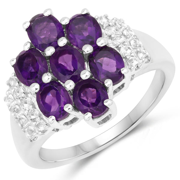 2.93 Carat Genuine Amethyst and White Topaz .925 Sterling Silver Ring