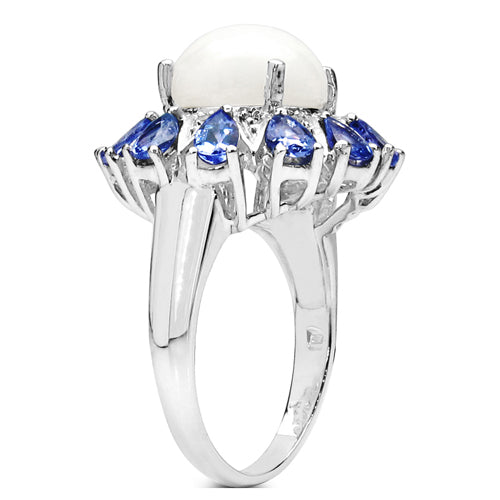 4.25 Carat Genuine Ethiopian Opal, Tanzanite & White Topaz .925 Sterling Silver Ring