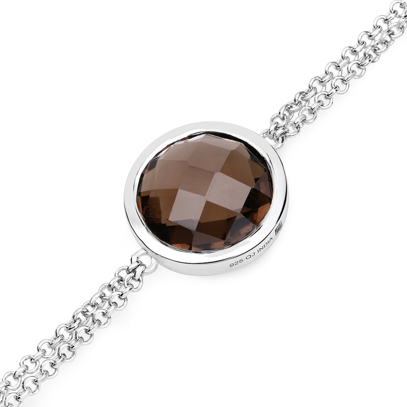 8.10 Carat Genuine Smoky Quartz .925 Sterling Silver Bracelet