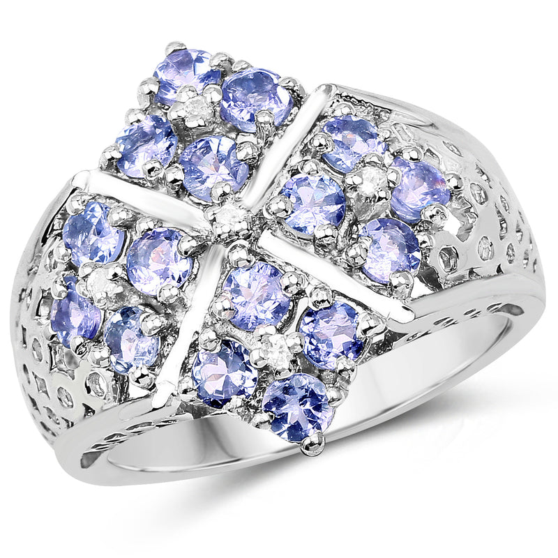 1.65 Carat Genuine Tanzanite and White Topaz .925 Sterling Silver Ring