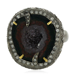 18k Gold Sterling Silver Prong Set Geode & Diamond Ring Women Handmade Jewelry