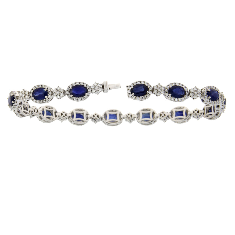 Sapphire Diamond Tennis Bracelet 14KT White Gold