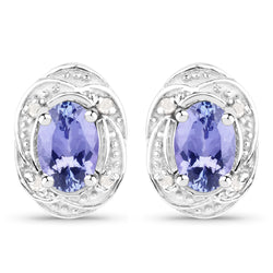 0.92 Carat Genuine Tanzanite and White Diamond .925 Sterling Silver Earrings