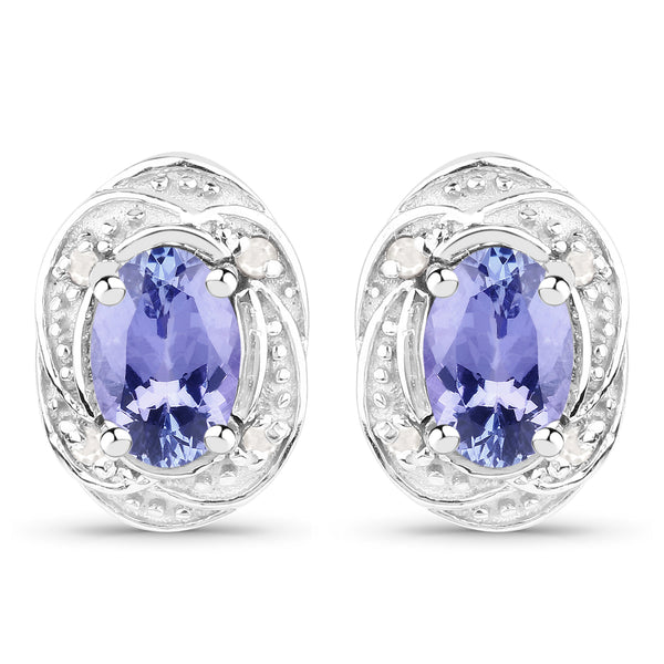 0.92 Carat Genuine Tanzanite and White Diamond .925 Sterling Silver Earrings