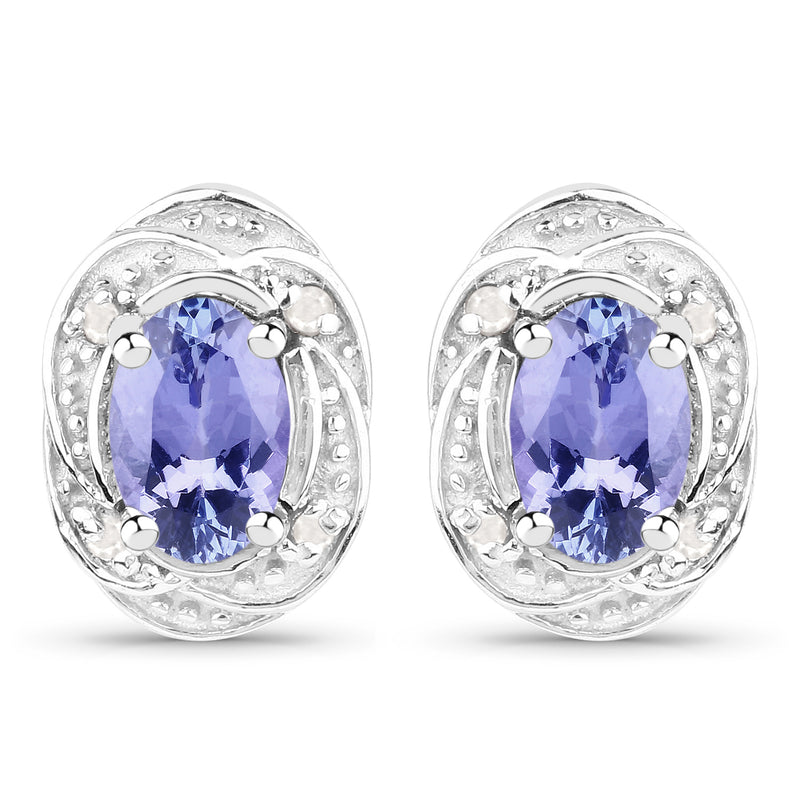 0.92 Carat Genuine Tanzanite and White Diamond .925 Sterling Silver Earrings