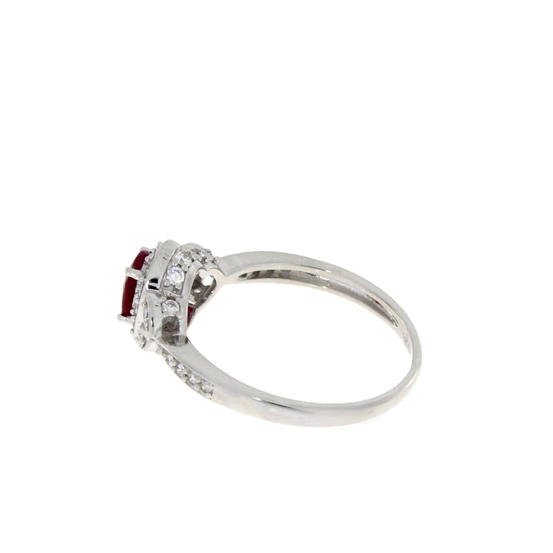 Genuine .91ct Ruby Diamond Ring 14KT White Gold