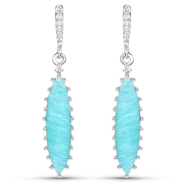 7.11 Carat Genuine Amazonite and White Topaz .925 Sterling Silver Earrings