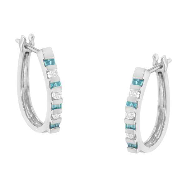 10k White Gold Treated Blue Diamond Hoop Earrings (0.25 cttw, I-J Color, I2-I3 Clarity)