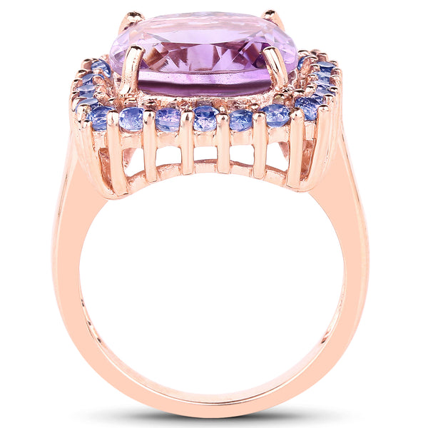 14K Rose Gold Plated 6.53 Carat Genuine Amethyst and Tanzanite Brass Ring