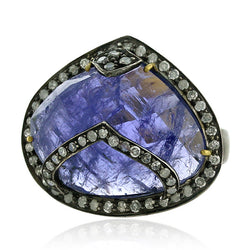 0.60ct Pave Diamond 18k Gold Tanzanite Ring 925 Sterling Silver Ring Jewelry