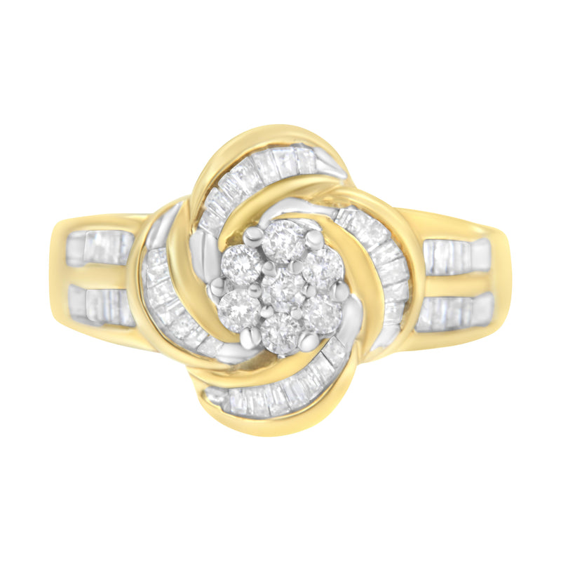 10K Yellow Gold 3/4 Carat TDW Diamond Flower Ring (I-JI1-I2)