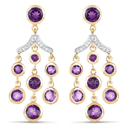 14K Yellow Gold Plated 6.95 Carat Genuine Amethyst and White Topaz .925 Sterling Silver Earrings