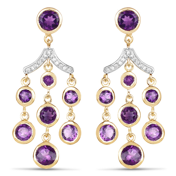 14K Yellow Gold Plated 6.95 Carat Genuine Amethyst and White Topaz .925 Sterling Silver Earrings