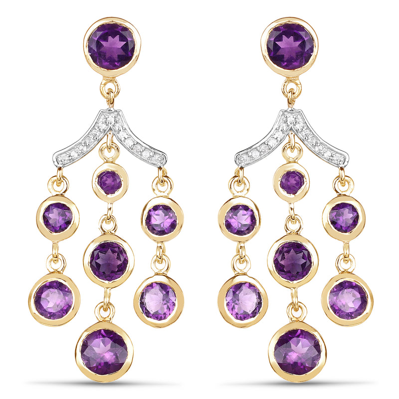 14K Yellow Gold Plated 6.95 Carat Genuine Amethyst and White Topaz .925 Sterling Silver Earrings