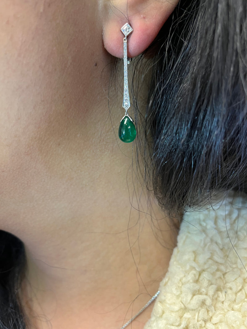 GRS Certified 18K White Gold Natural Green Zambian Emerald and 5/8 Cttw Diamond Drop and Dangle Earrings (F-G Color VS2-SI1 Clarity)