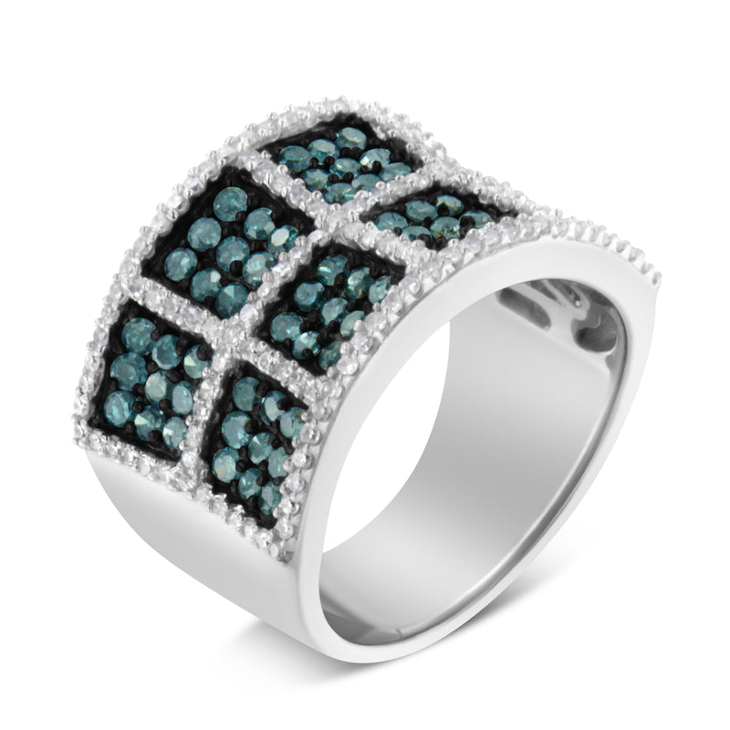 14K White Gold White and Treated Blue Diamond Cocktail Ring (1 1/2 Cttw, H-I Color, I1-I2 Clarity) - Size 6